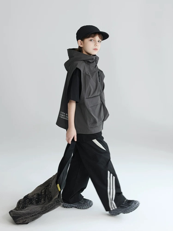 Vesta pentru copii cu glugă și buzunare multiple, din poliester, vară, pentru copii peste 8 ani