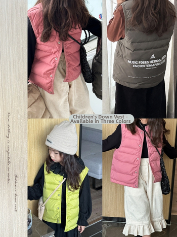 Gyerekeknek készült tollal töltött mellény, fehér kacsa tollal, külső nylon, bélés poliészter, ujjak nélkül, 3–8 éveseknek