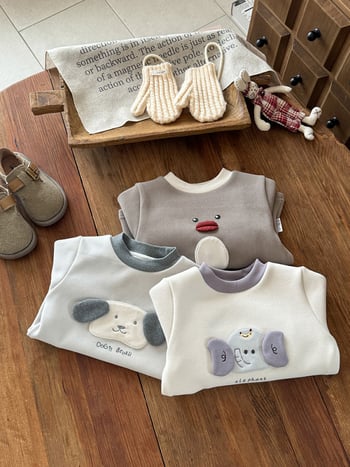 Hosszú Ujjú Póló, Karikatúra Mintával, Koreai Stílus, 93% Poliészter, Tél