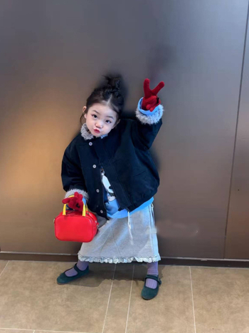 Vaikų žieminis medvilninis paltas su dirbtinės kailio apykakle, Korejos stiliaus, apvalus kaklo iškirpimas, užtrauktukas