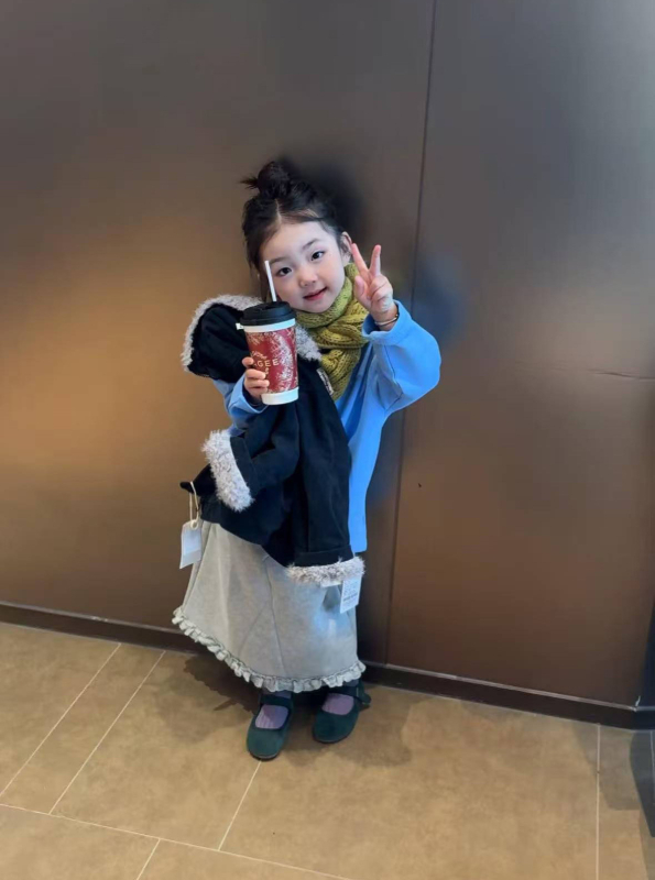 Vaikų žieminis medvilninis paltas su dirbtinės kailio apykakle, Korejos stiliaus, apvalus kaklo iškirpimas, užtrauktukas