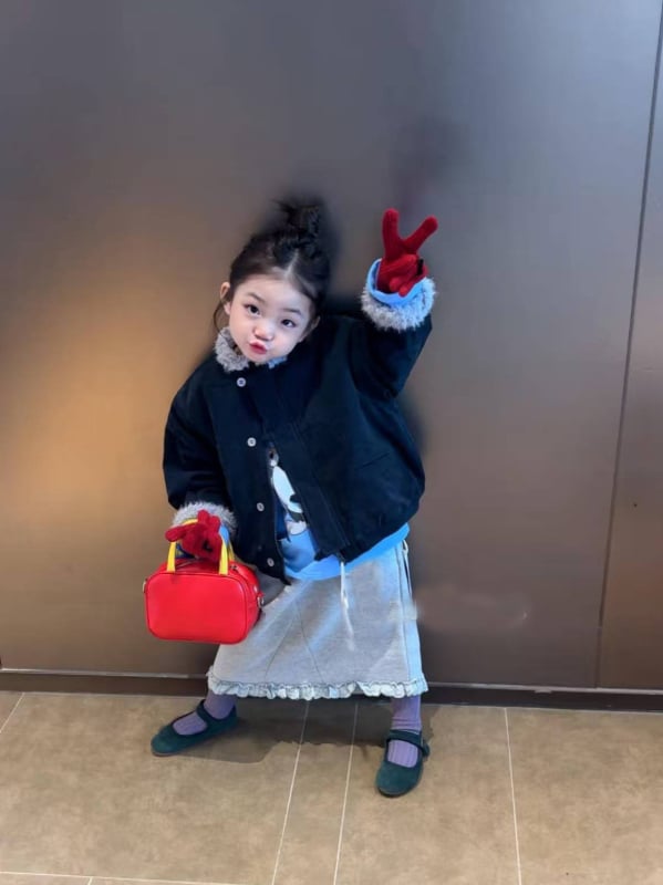 Vaikų žieminis medvilninis paltas su dirbtinės kailio apykakle, Korejos stiliaus, apvalus kaklo iškirpimas, užtrauktukas