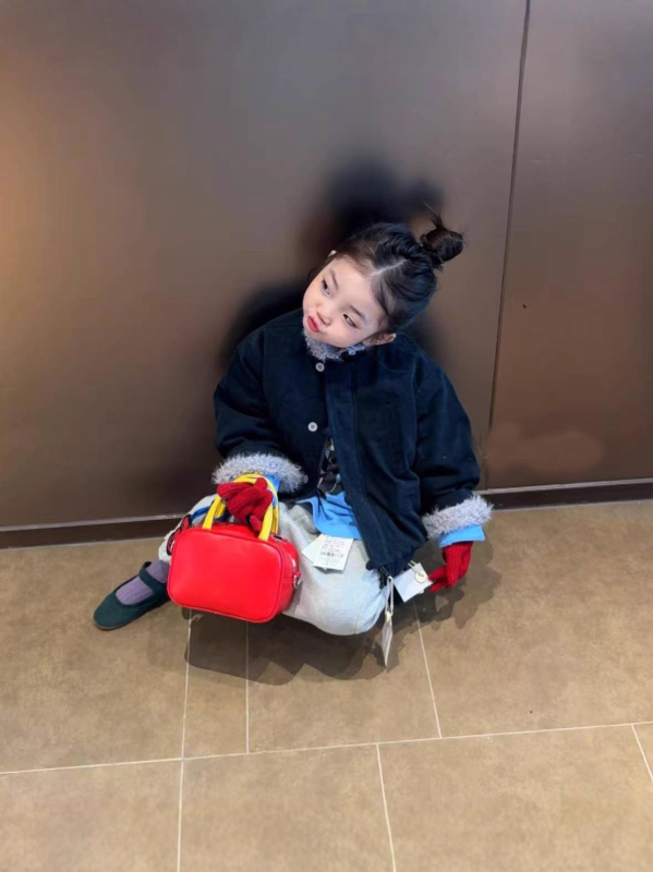 Vaikų žieminis medvilninis paltas su dirbtinės kailio apykakle, Korejos stiliaus, apvalus kaklo iškirpimas, užtrauktukas