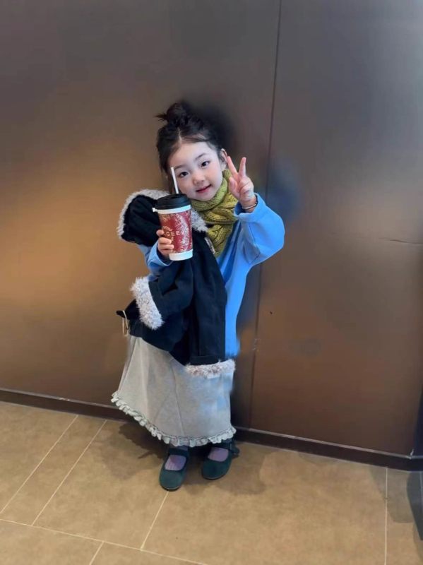 Vaikų žieminis medvilninis paltas su dirbtinės kailio apykakle, Korejos stiliaus, apvalus kaklo iškirpimas, užtrauktukas