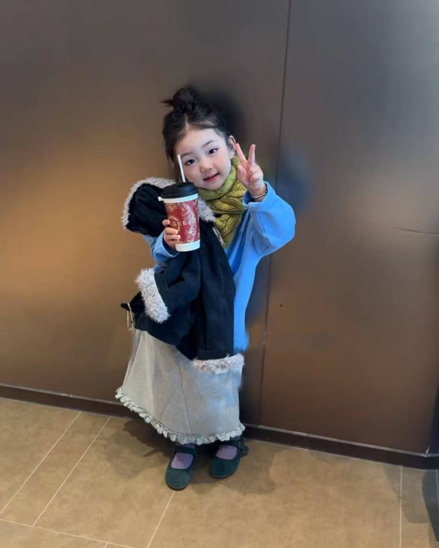 Vaikų žieminis medvilninis paltas su dirbtinės kailio apykakle, Korejos stiliaus, apvalus kaklo iškirpimas, užtrauktukas