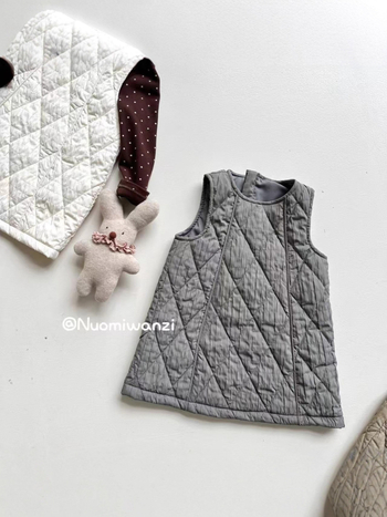 Детска рокля с презрамки в каре за зима, подплатена и топла, 100% полиестер, стил корейски, кройка А-линия