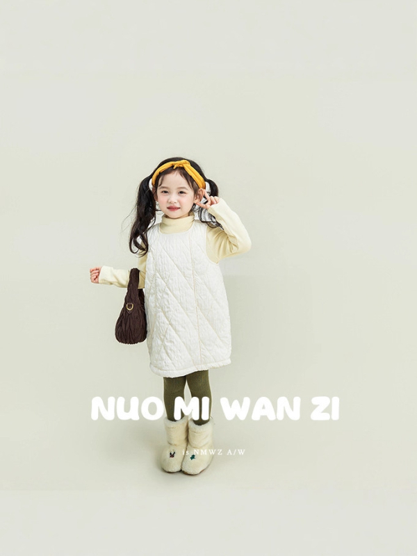 Детска рокля с презрамки в каре за зима, подплатена и топла, 100% полиестер, стил корейски, кройка А-линия