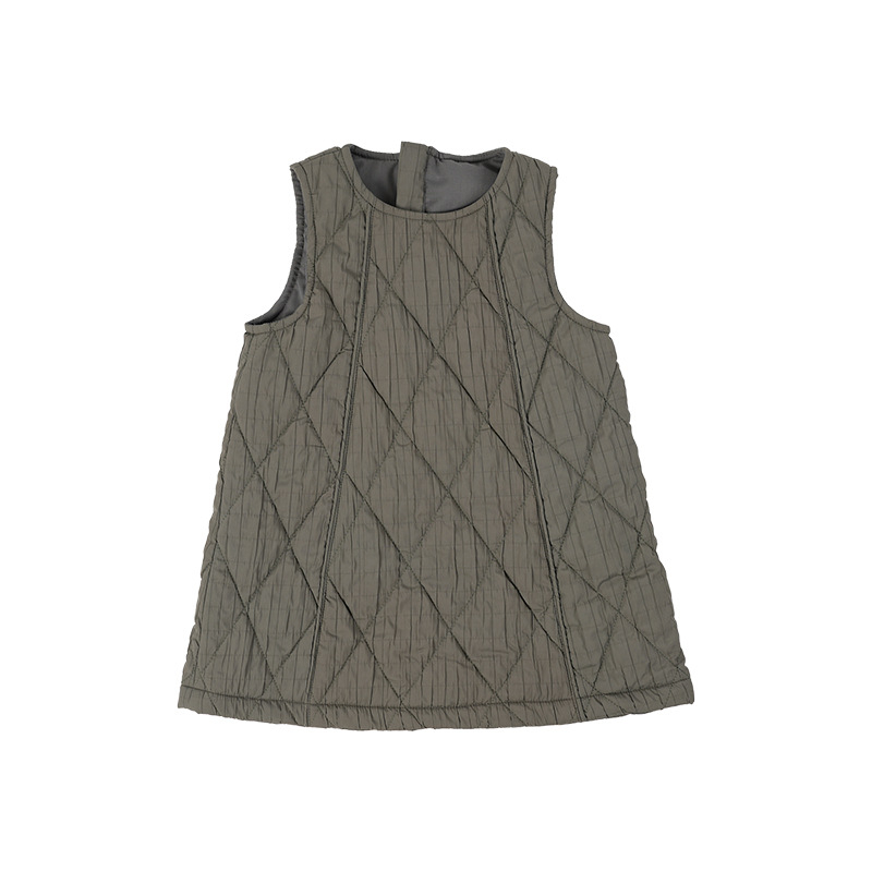 Детска рокля с презрамки в каре за зима, подплатена и топла, 100% полиестер, стил корейски, кройка А-линия