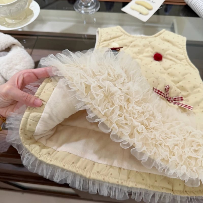 Ningli dječja zimska haljina s točkama na mrežastom materijalu i fleece podstavom, bez rukava, božićni stil
