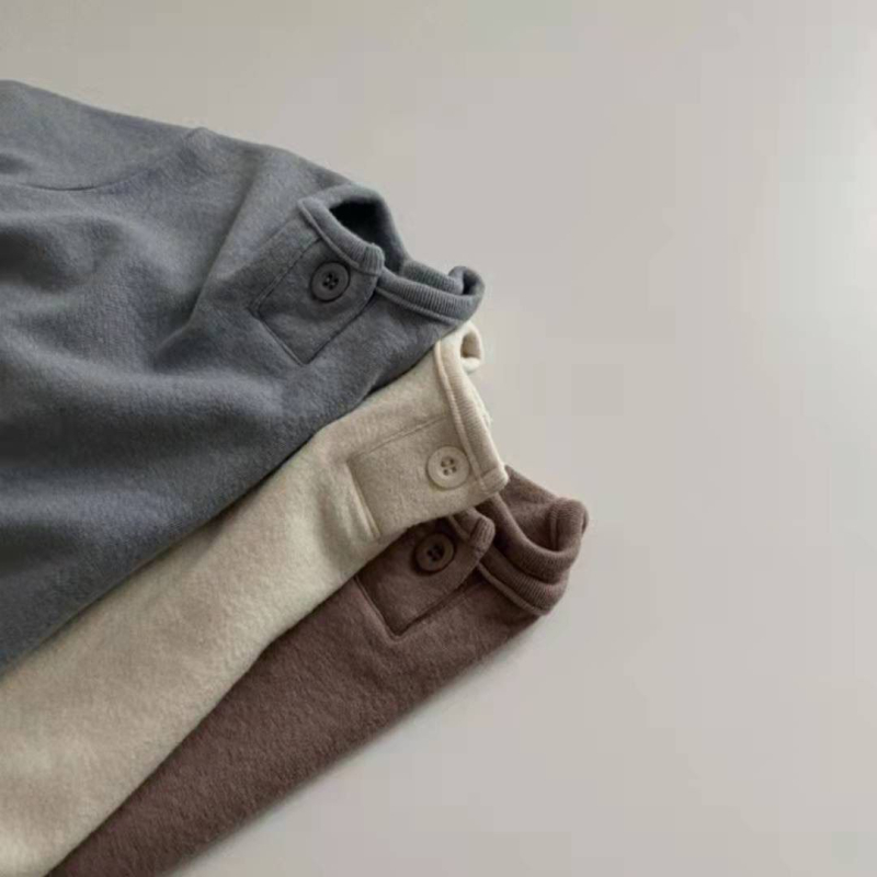 Unisex dječja majica s dugim rukavima i gumbima, jednobojna baršunasta tkanina, proljeće i jesen, 1–8 godina