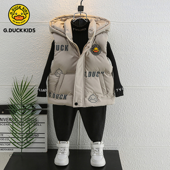 Gyerekeknek szóló pehelyes mellény - Koreai stílus, karikatúra mintával, fehér kacsa pehelytöltés, kapucnival, őszi–téli