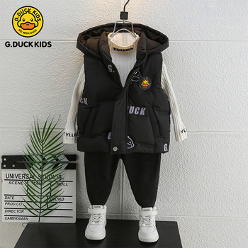 Gyerekeknek szóló pehelyes mellény - Koreai stílus, karikatúra mintával, fehér kacsa pehelytöltés, kapucnival, őszi–téli