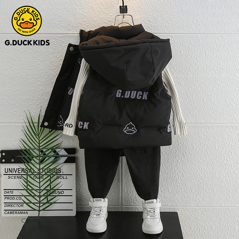 Gyerekeknek szóló pehelyes mellény - Koreai stílus, karikatúra mintával, fehér kacsa pehelytöltés, kapucnival, őszi–téli