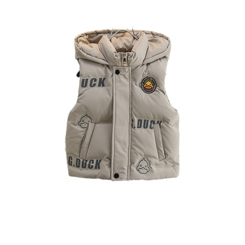 Gyerekeknek szóló pehelyes mellény - Koreai stílus, karikatúra mintával, fehér kacsa pehelytöltés, kapucnival, őszi–téli
