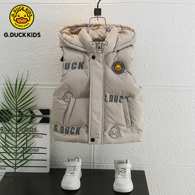 Gyerekeknek szóló pehelyes mellény - Koreai stílus, karikatúra mintával, fehér kacsa pehelytöltés, kapucnival, őszi–téli