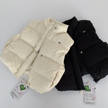 Gyermekeknek szóló tollmellény, uniszex, téli, ujjatlan, 95% fehér kacsa toll, külső anyag nylon, bélés poliészter, koreai stílus, zárás egy sor gombbal