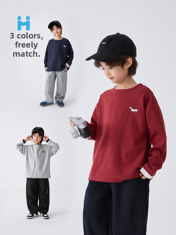 Haima Home Laste T-särk – Korea stiil, Saksamaa samet, ühetooniline, pikkade varrukatega, ümmargune kaelus