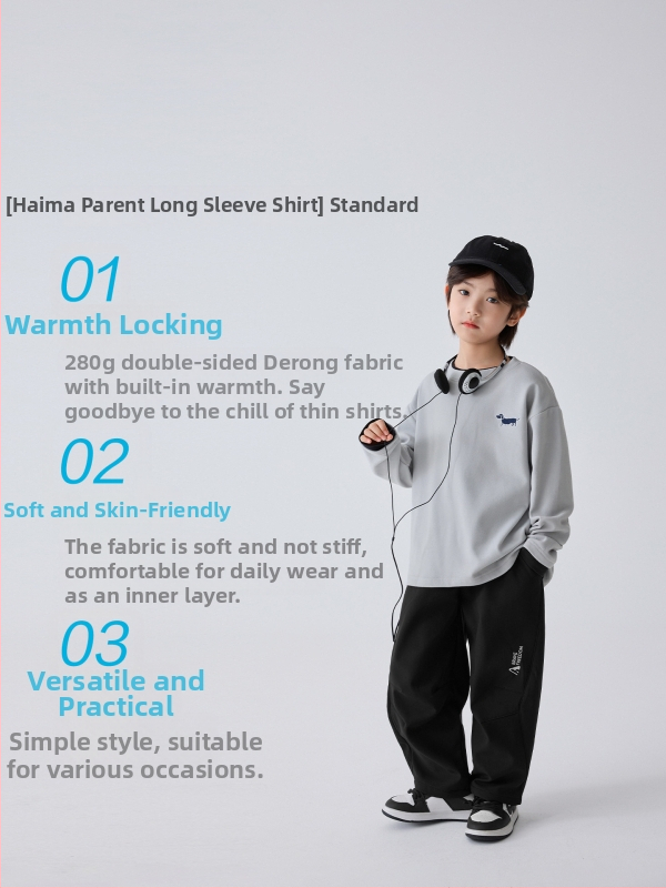 Haima Home Laste T-särk – Korea stiil, Saksamaa samet, ühetooniline, pikkade varrukatega, ümmargune kaelus