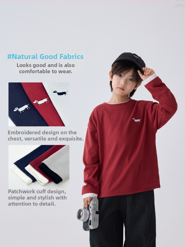 Haima Home Laste T-särk – Korea stiil, Saksamaa samet, ühetooniline, pikkade varrukatega, ümmargune kaelus