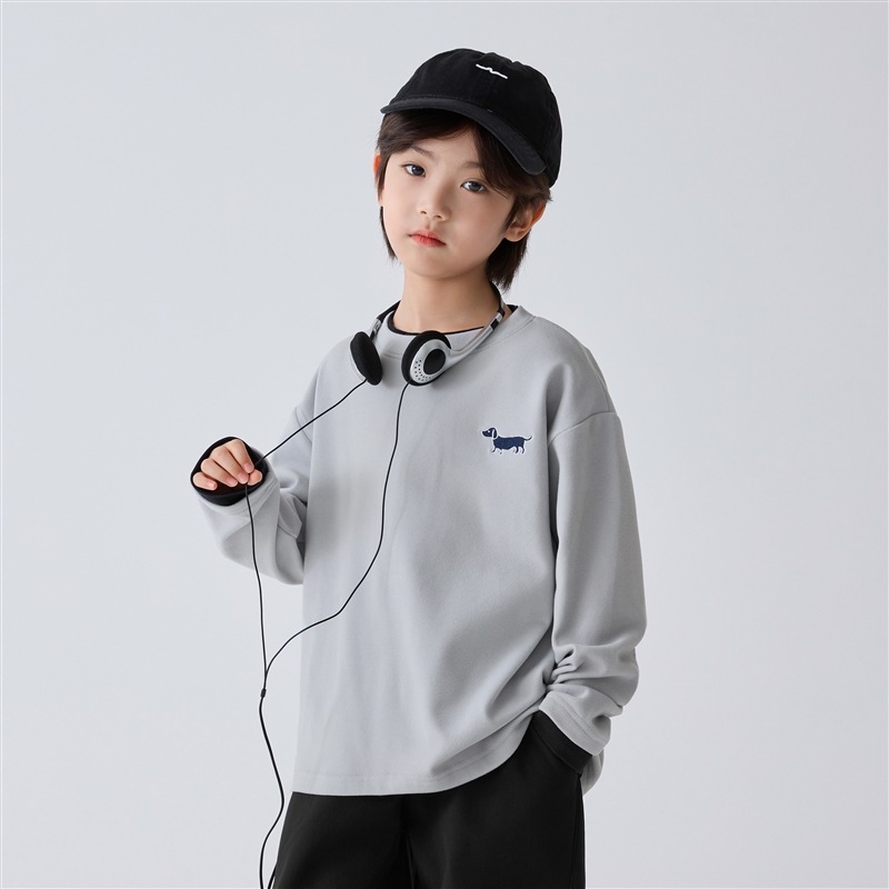 Haima Home Laste T-särk – Korea stiil, Saksamaa samet, ühetooniline, pikkade varrukatega, ümmargune kaelus