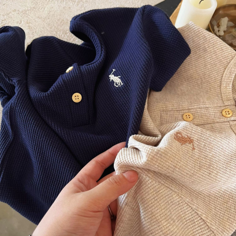 2026 nova dječja majica s dugim rukavima, izvezena waffle pletenina, okrugli izrez, unisex, korejski stil