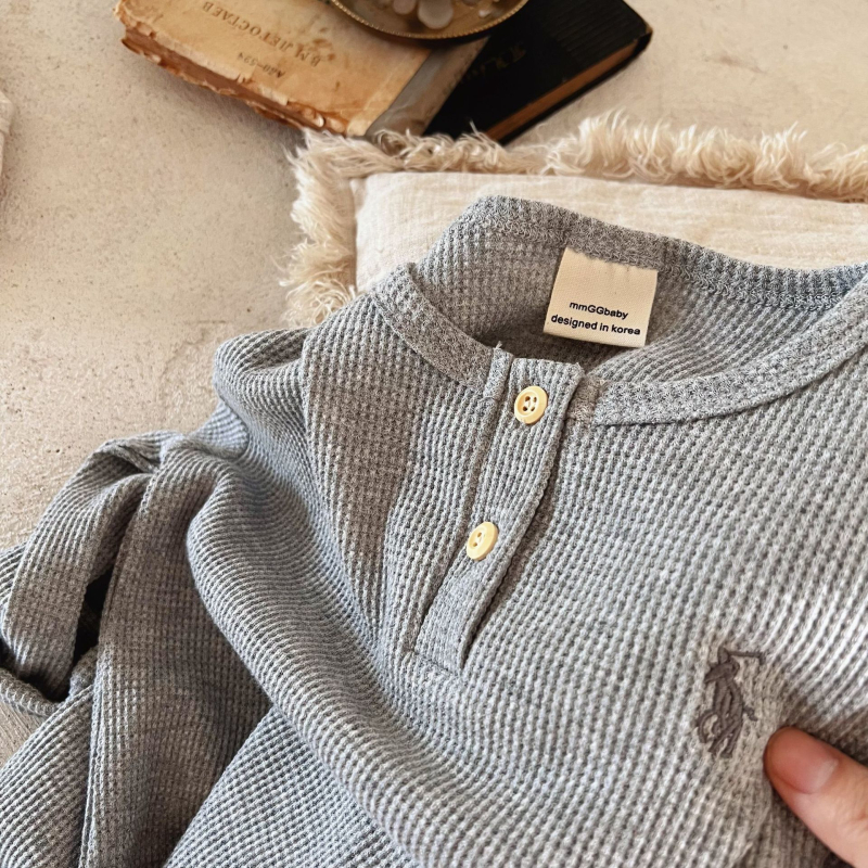 2026 nova dječja majica s dugim rukavima, izvezena waffle pletenina, okrugli izrez, unisex, korejski stil