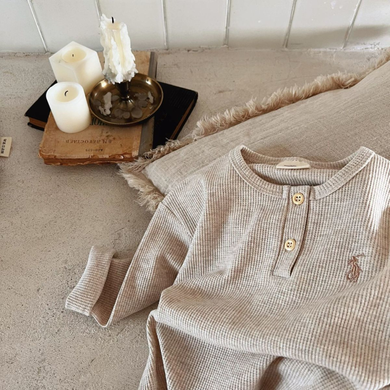 2026 nova dječja majica s dugim rukavima, izvezena waffle pletenina, okrugli izrez, unisex, korejski stil