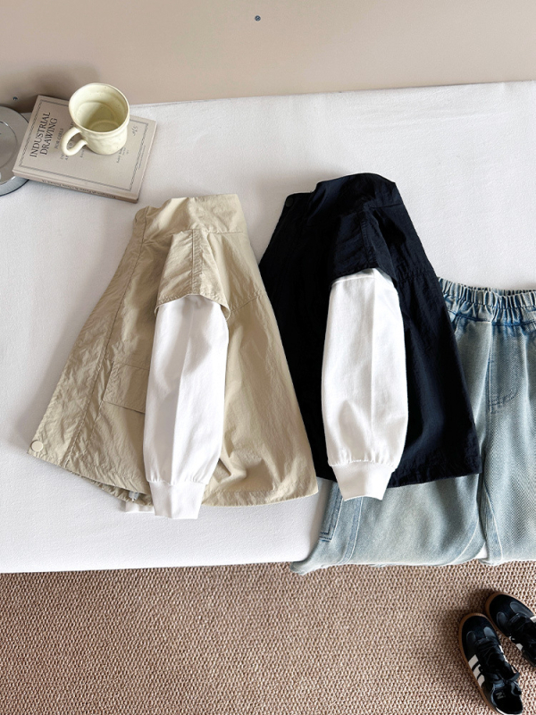 Dječji prsluk, Korejski stil s visokim ovratnikom, vanjski materijal Nylon/Polyamide, podstava Polyester, zatvaranje zipom, unisex, proljeće–jesen