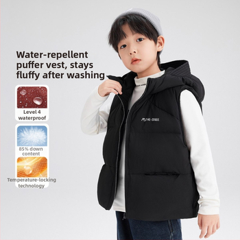 Gyerekeknek kapucnis tollas mellény, koreai stílus, poliészter külső, téli viselet