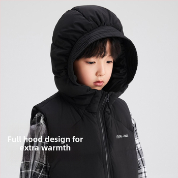 Gyerekeknek kapucnis tollas mellény, koreai stílus, poliészter külső, téli viselet