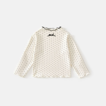 Dječji T-Shirt s točkasti uzorkom, 95% pamuk, dugi rukav, visoki ovratnik