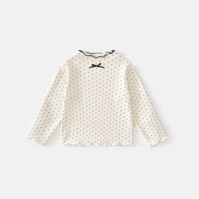 Dječji T-Shirt s točkasti uzorkom, 95% pamuk, dugi rukav, visoki ovratnik