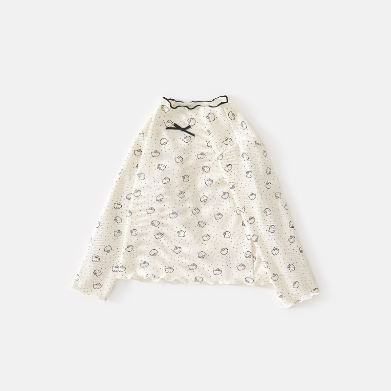 Dječji T-Shirt s točkasti uzorkom, 95% pamuk, dugi rukav, visoki ovratnik