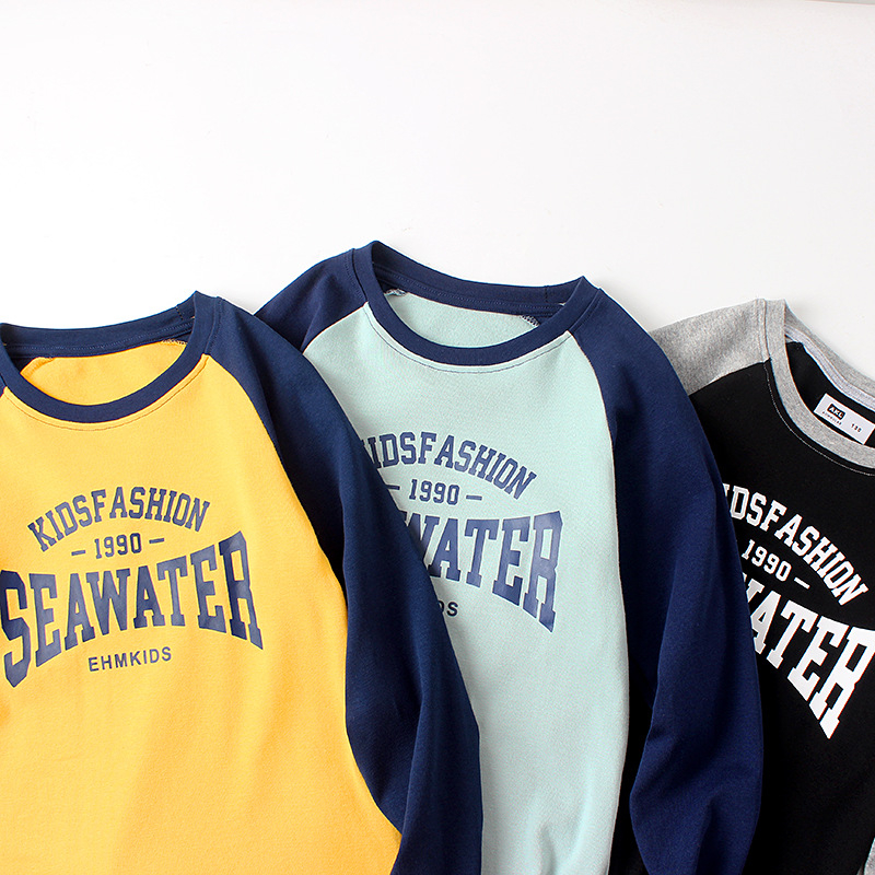 Gyerekeknek készült hosszú ujjú Raglán póló, pamut–gyapjú keverék, koreai verzió stílus, tavasz/ősz, kapucnival