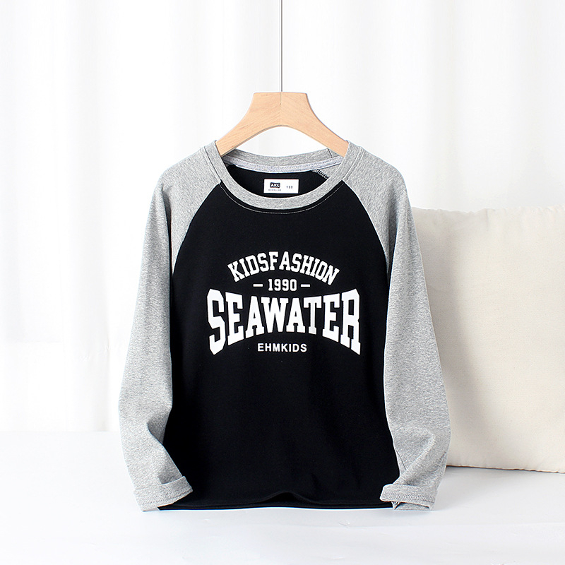 Gyerekeknek készült hosszú ujjú Raglán póló, pamut–gyapjú keverék, koreai verzió stílus, tavasz/ősz, kapucnival