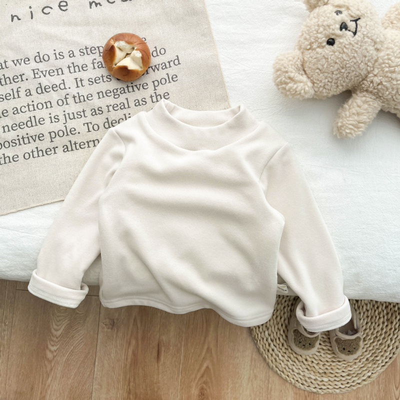 Tricou pentru copii cu mânecă lungă și guler înalt, bumbac 95%, finisaj moale, iarnă, stil lejer, model în dungi sau uni