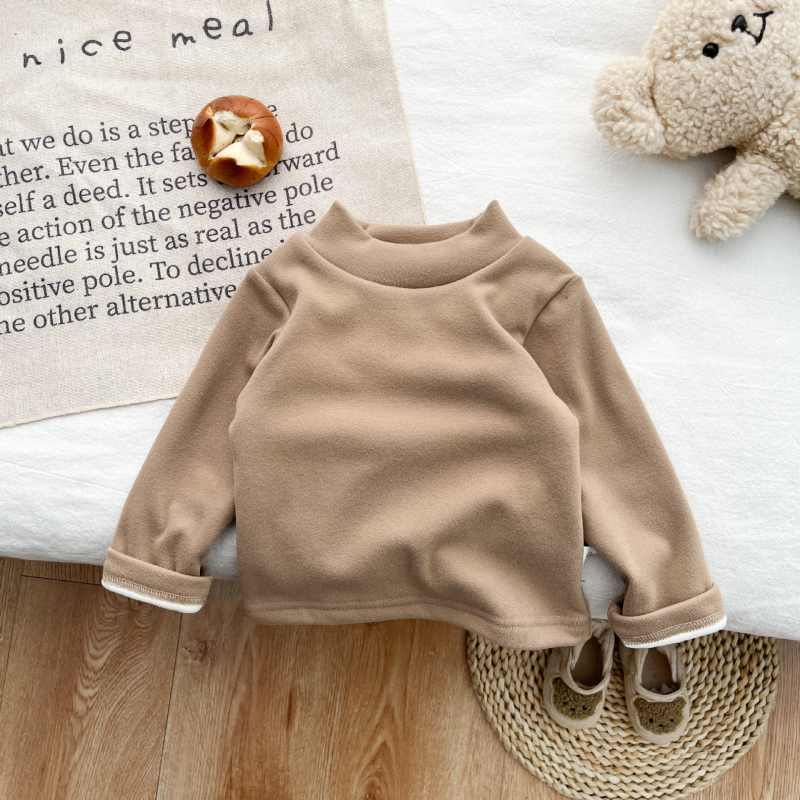 Tricou pentru copii cu mânecă lungă și guler înalt, bumbac 95%, finisaj moale, iarnă, stil lejer, model în dungi sau uni