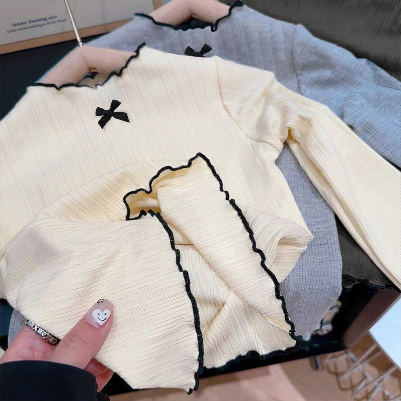 Dječja majica s dugim rukavima i mašnicom uz rub, poliester 95%+