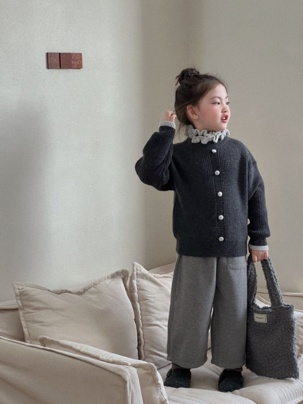 Dječji ženski zimski dvodjelni set u korejskom stilu s patchwork ovratnikom, debela vunena smjesa (80% akril), mekan materijal, dugi rukavi, bez kapucne, za dob 3–8 godina