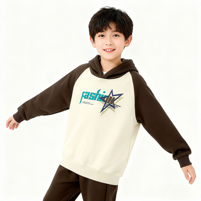 Koreai stílusú gyerek kapucnis pulóver Velvet Fleece anyaggal, hosszú ujjú, téli modell