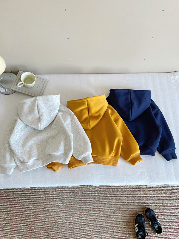 Dječji duk s kapuljom u korejskom stilu s izveznim slovima, fleece podstava, 65% pamuk 35% poliester, debeli materijal