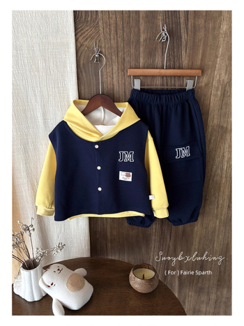 Dječji trodijelni komplet s kapuljačom, unisex, korejski stil, proljeće–jesen