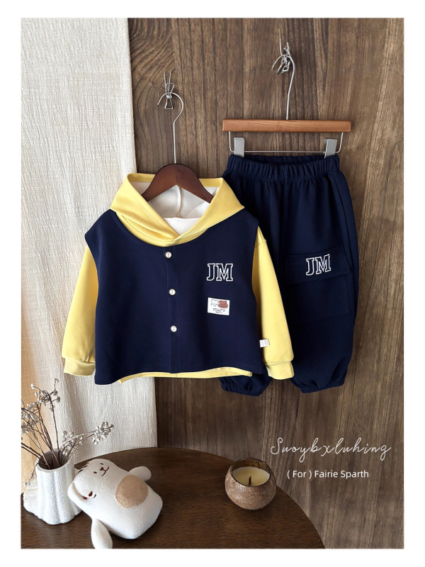Dječji trodijelni komplet s kapuljačom, unisex, korejski stil, proljeće–jesen