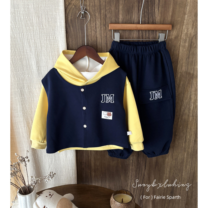Dječji trodijelni komplet s kapuljačom, unisex, korejski stil, proljeće–jesen