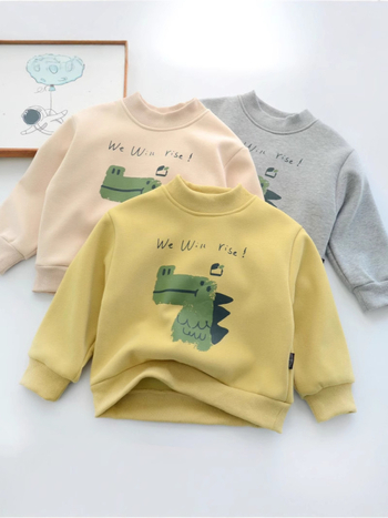 Dječja fleece mikina bez kapuljače, unisex, kratki rukavi, pulover, flis podstava, 55% pamuka, uzorak pismima