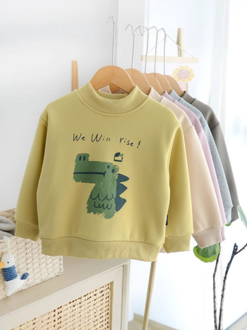 Dječja fleece mikina bez kapuljače, unisex, kratki rukavi, pulover, flis podstava, 55% pamuka, uzorak pismima