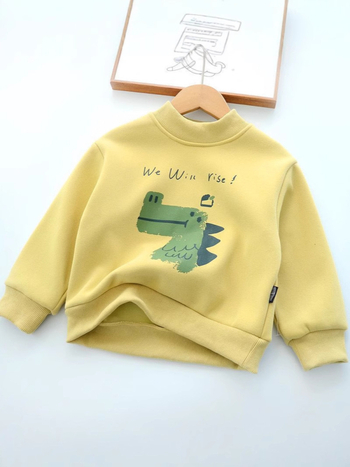 Dječja fleece mikina bez kapuljače, unisex, kratki rukavi, pulover, flis podstava, 55% pamuka, uzorak pismima