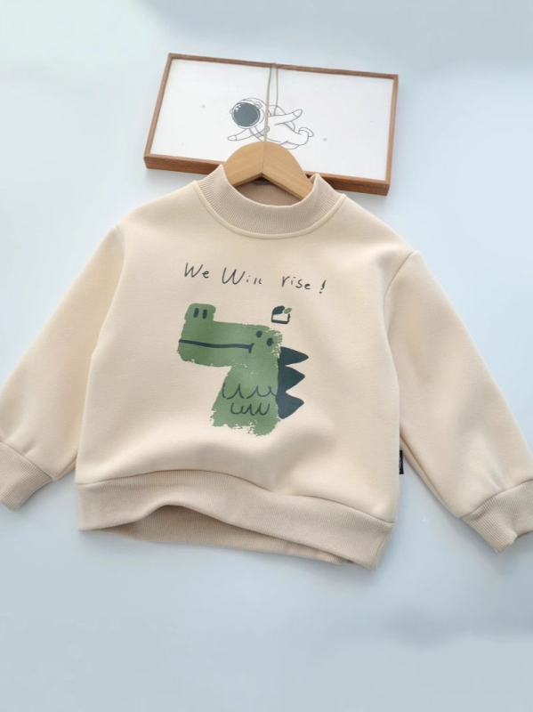 Dječja fleece mikina bez kapuljače, unisex, kratki rukavi, pulover, flis podstava, 55% pamuka, uzorak pismima