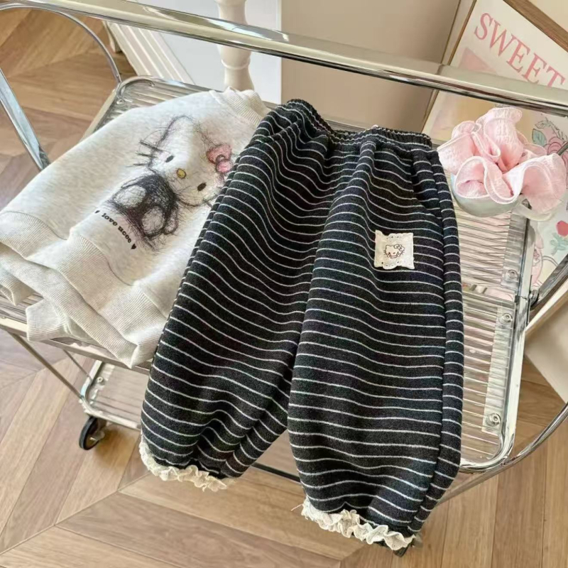Set za djevojčice: sweatshirt i hlače, zima, 100% pamuk, dugi rukavi, jednopbojni s crtićem