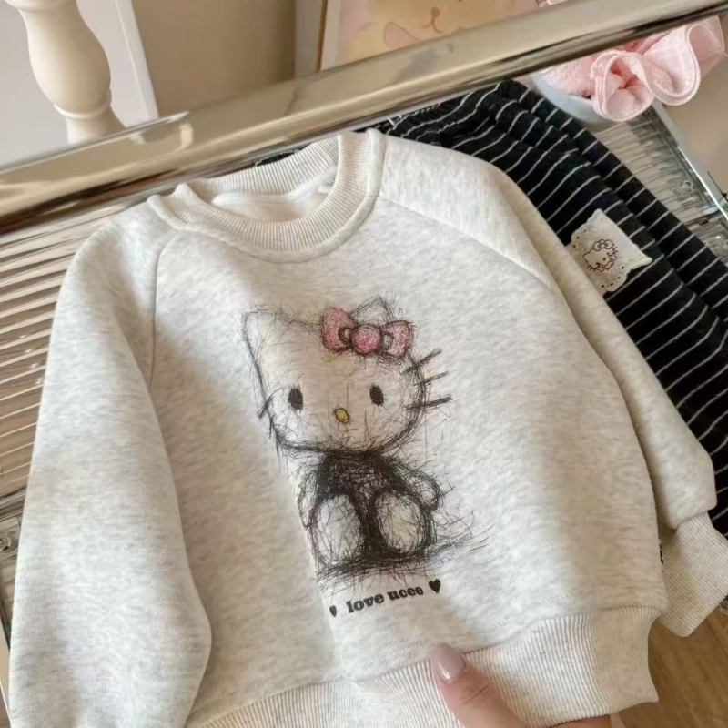 Set za djevojčice: sweatshirt i hlače, zima, 100% pamuk, dugi rukavi, jednopbojni s crtićem